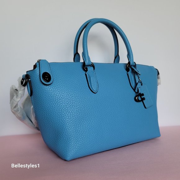 COACH Cara Pebbled Leather Satchel -Pool Color ⭐ - Picture 3 of 16